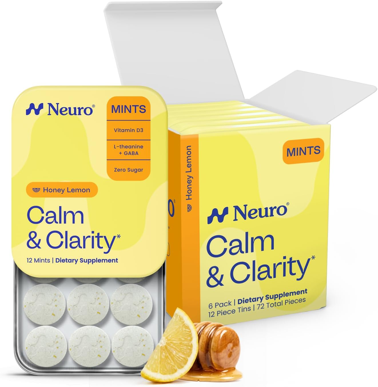 Neuro Calm & Clarity Mints - GABA L-Theanine Stress Supplement with Vitamin D3 - Non-Drowsy, Functional Calming Mints for Mood