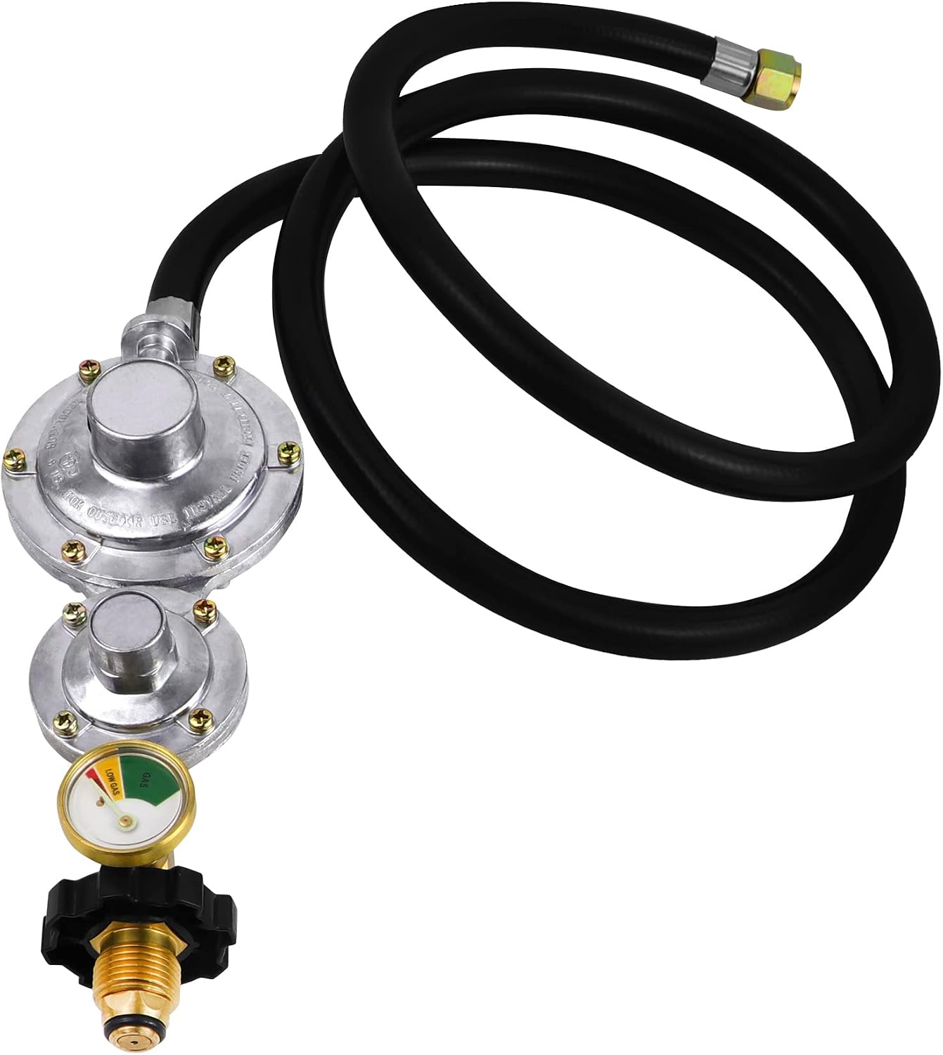 Azdele Two Stage Propane Regulator with 10 ft Hose and Gauge, CSA Certified