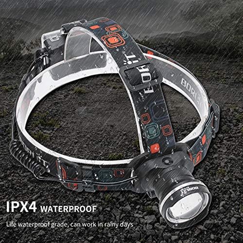 BORUIT RJ-2166 Super Bright LED Headlamp with White Light, 3 Modes Adjustable Headlight Flashlight, IPX4 Waterproof Head Torch Great for Running