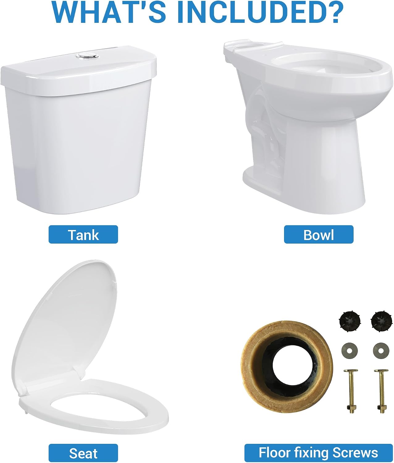Two-Piece Toilets for Bathrooms, Comfort ADA Toilet with 19" Height, Elongated with Soft Close Seat, Power Flush 1.28 GPF