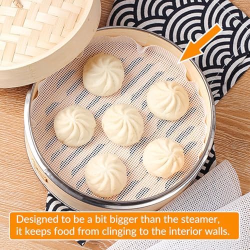 GUCUJI 8 Inch Silicone Bamboo Steamer Liners - Non-Stick, Reusable Steamer Mesh Mats for Steamed Buns, Dumplings, veggies, Dim Sum, Momo, Rice, and fish - Food Grade BPA Free (4Pcs)