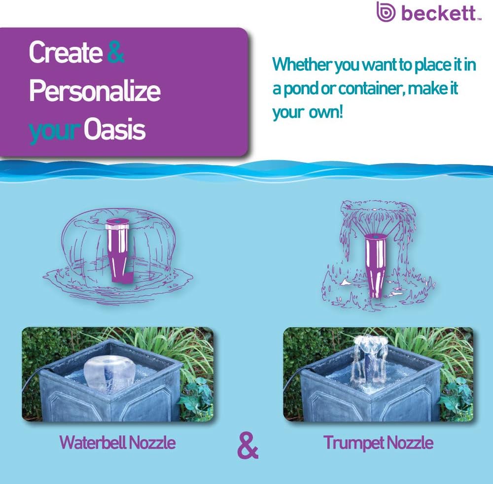 Beckett Corporation CGFK60 7207210 120 GPH 5 Watt Container Fountain Pump Kit for Patio Ponds, Container Fountains, Indoor and Outdoor Fountains