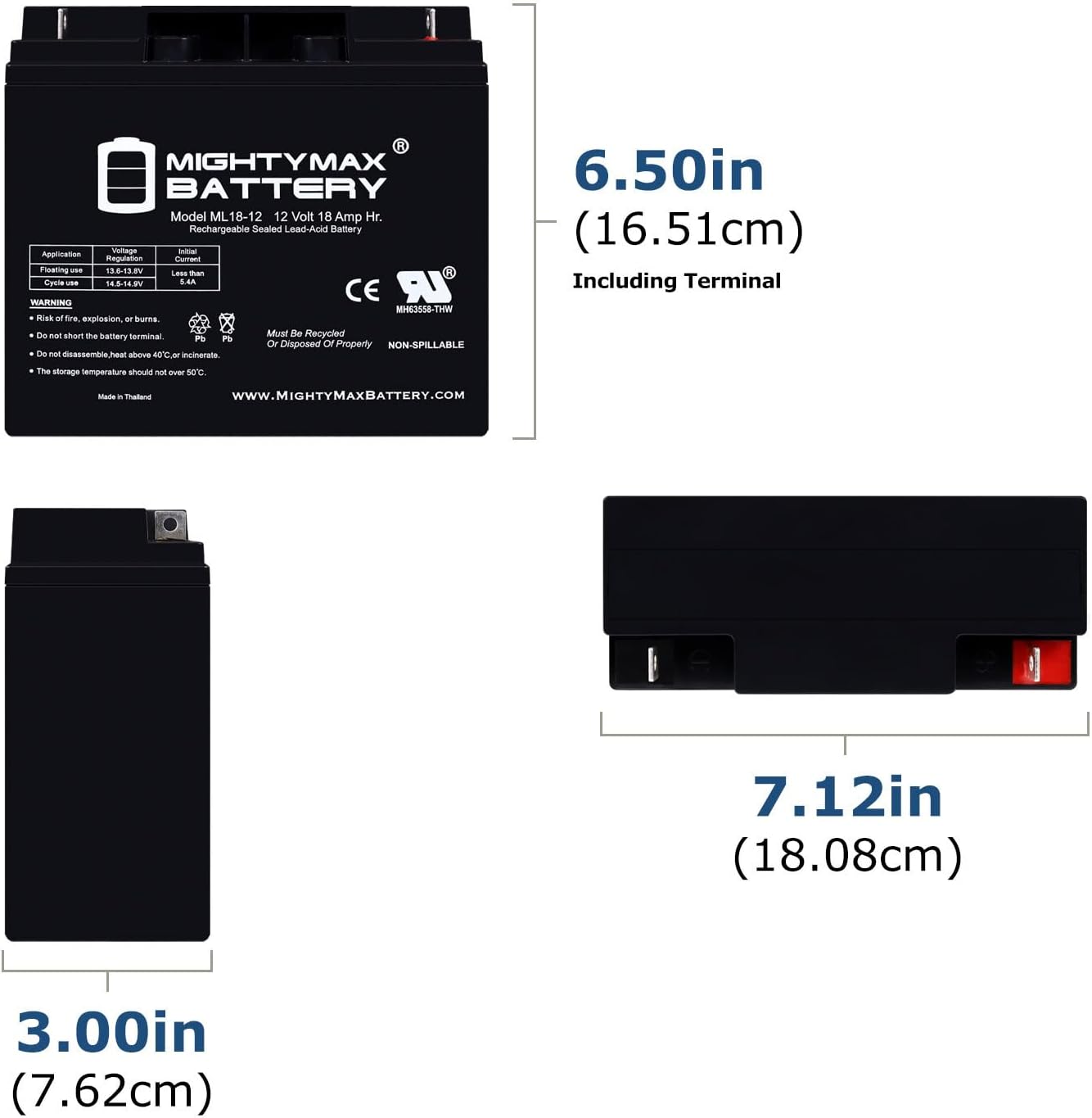 Mighty Max Battery ML18-12 - 12V 18AH New Battery for 90508011 Craftsman Black Lawn Mowers