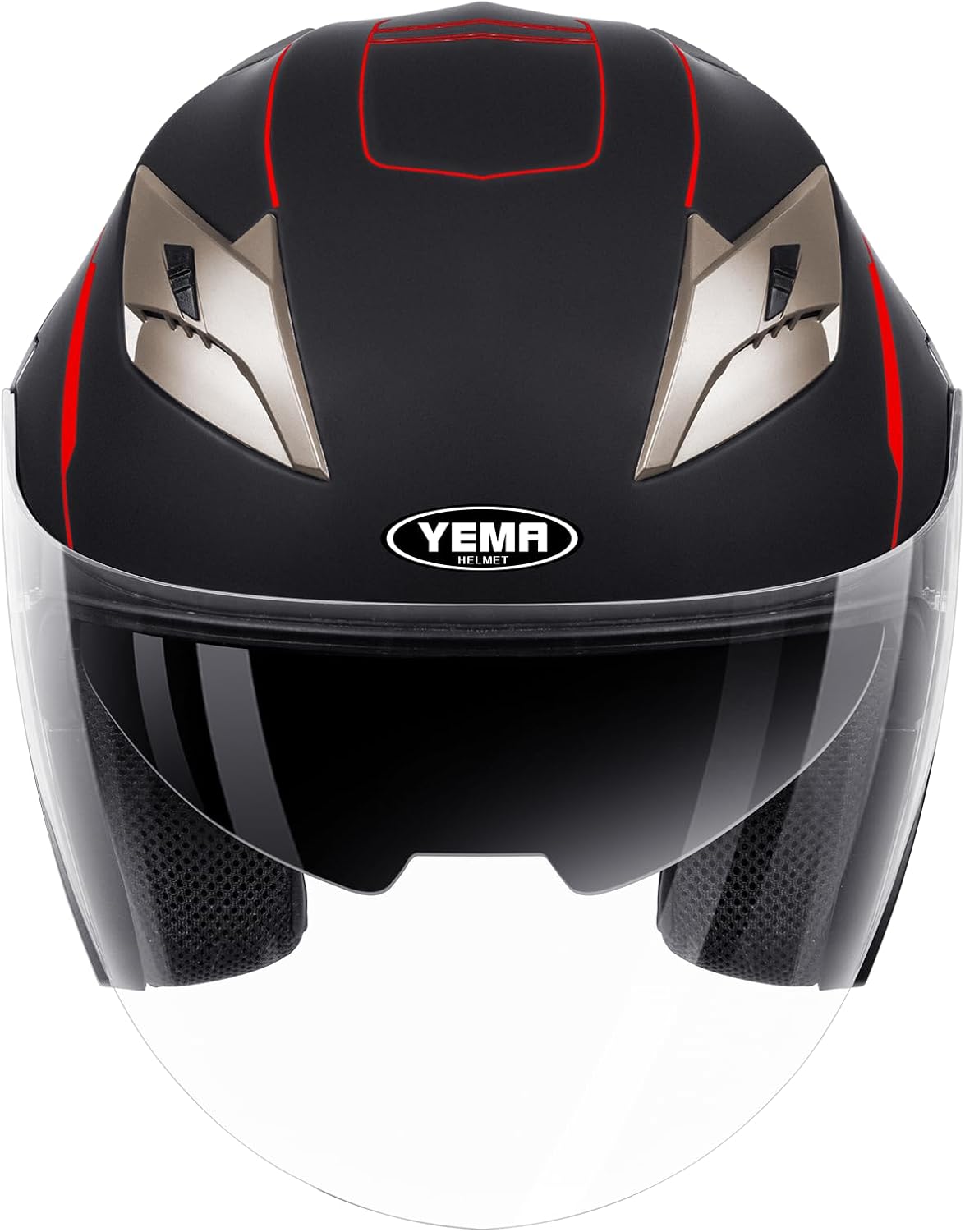 YEMA Open Face Motorcycle Helmets, DOT Approved 3/4 Moped Helmet Dual Visor Quick Release Buckle, Helmets for Adults Motorcycle Men Women Helmets for Moped Scooter Streey