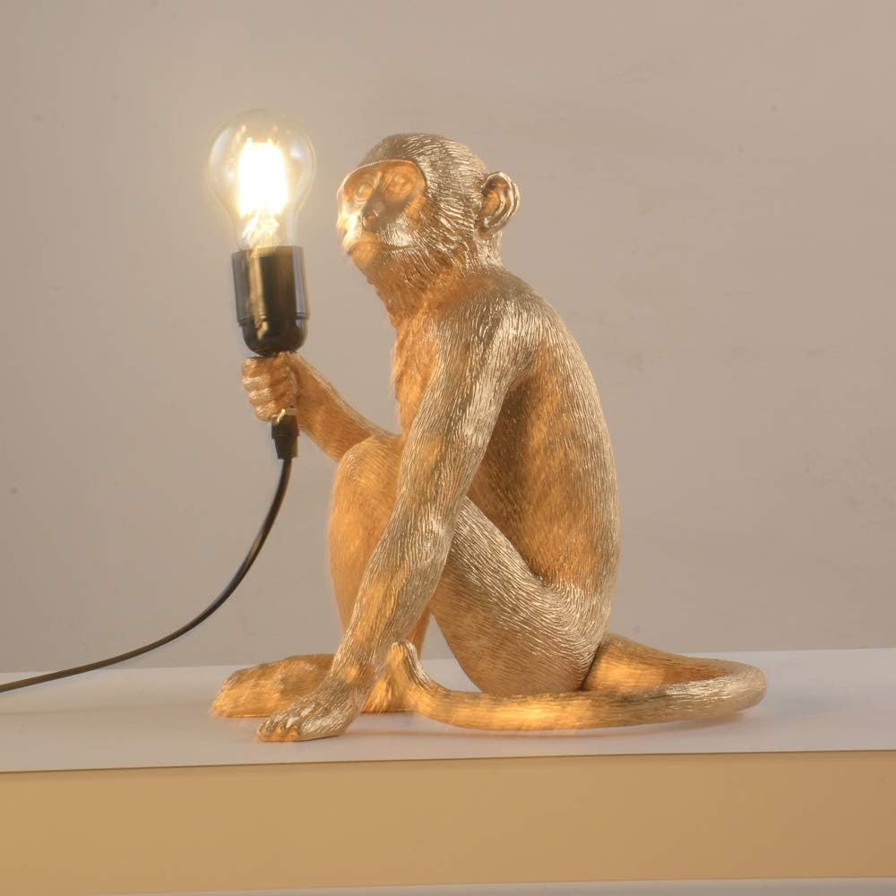 Golden Monkey Table Lamp, LongTN LED Resin Sitting Monkey Lighting