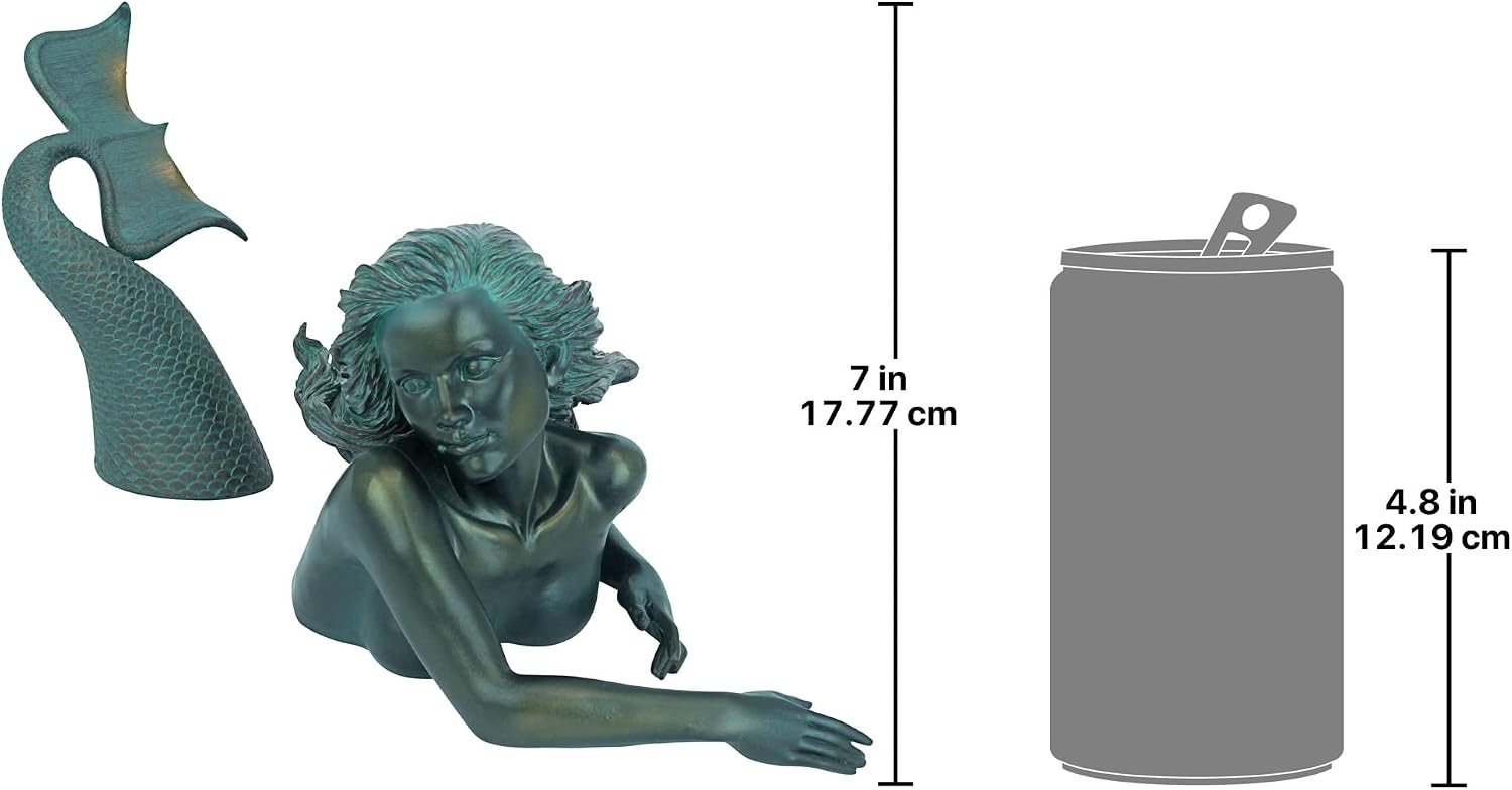 Design Toscano Meara the Mermaid Swimmer Indoor/Outdoor Garden Statue for Patio, Pool or Lawn, 16 Inches Wide, 7 Inches Deep, 7 Inches High