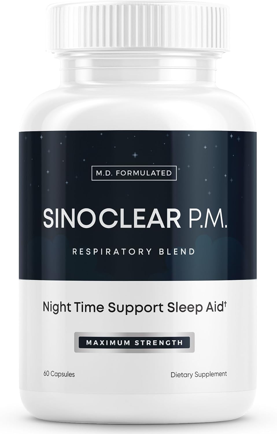 SinoClear PM Lung Detox & Sinus Pressure Relief Supplement 60 caps, Nighttime Nasal Decongestant, Sinus Relief, & Lung Cleanse Blend - Mullein Leaf