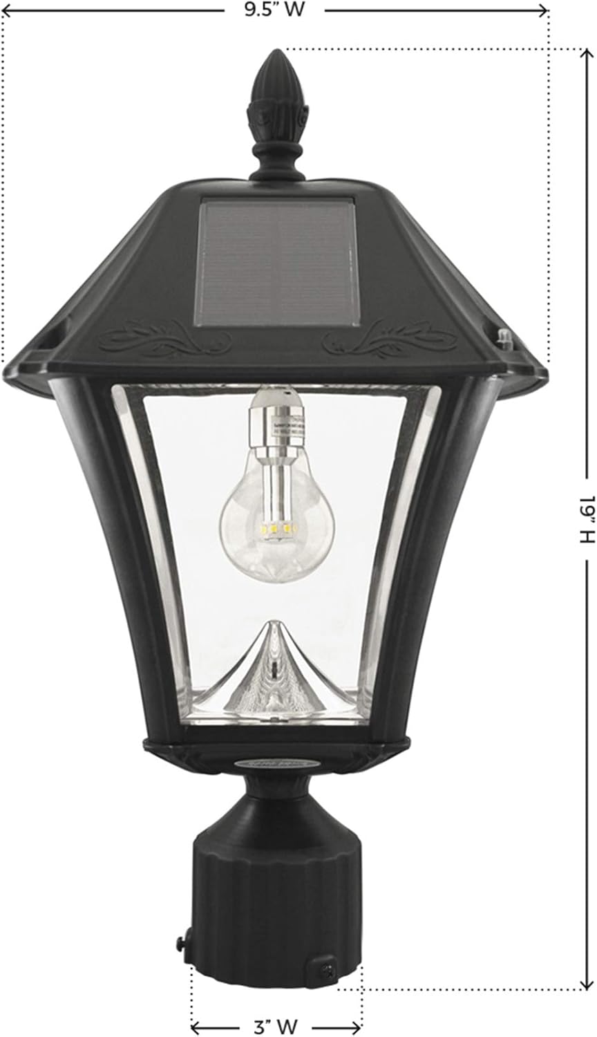 Gama Sonic Baytown II Bulb White Outdoor Solar Light, Single Post Light with 3 Mounting Options, 3in. Fitter for Lamp Posts