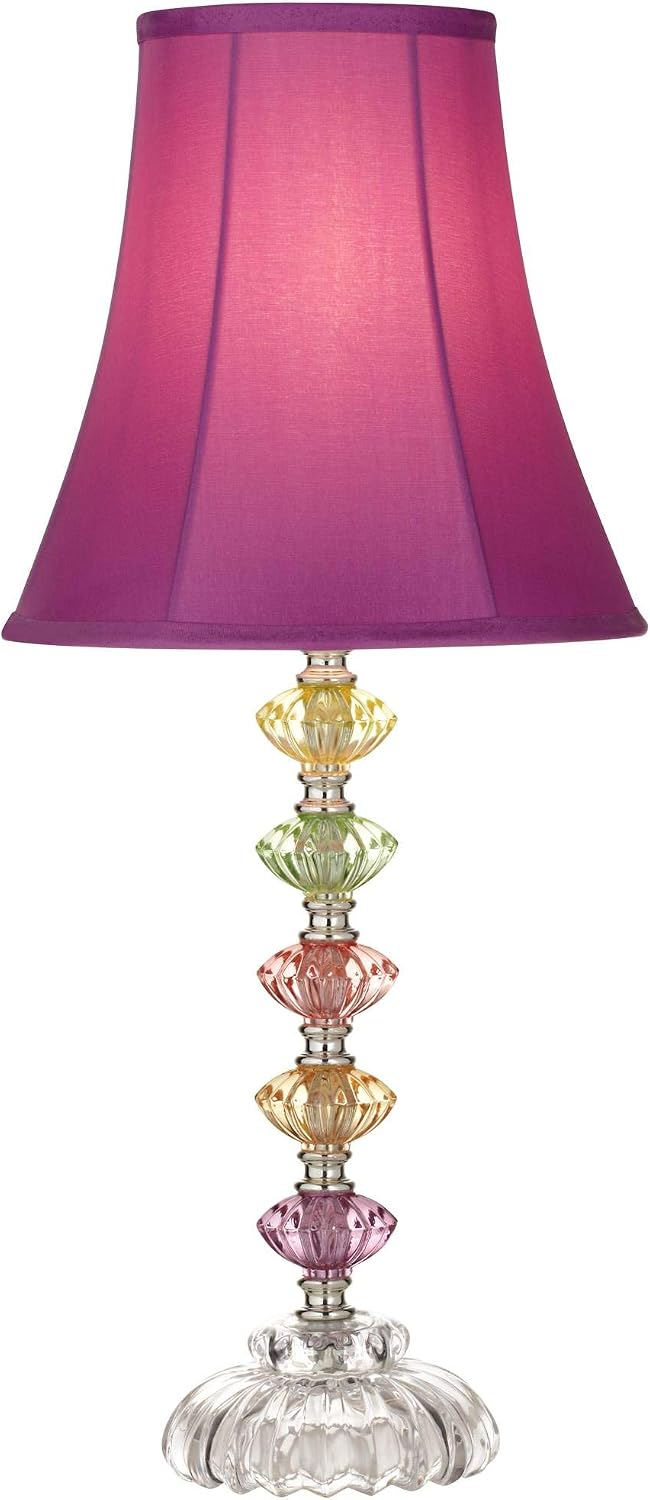 Bohemian 21" High Table Lamp Glass Stacked Traditional Modern Colored | Orchid Pink Chic Multi Kids Girls Living Room Bedroom Bedside House Nightstand Office Home Family Bell Shade