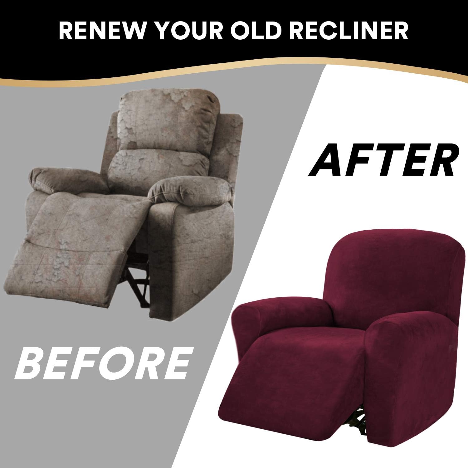 PrinceDeco Recliner Chair Cover Velvet Stretch Recliner Couch Covers 4-Pieces Style Recliner Chair Covers Recliner Cover for Reclining Chair