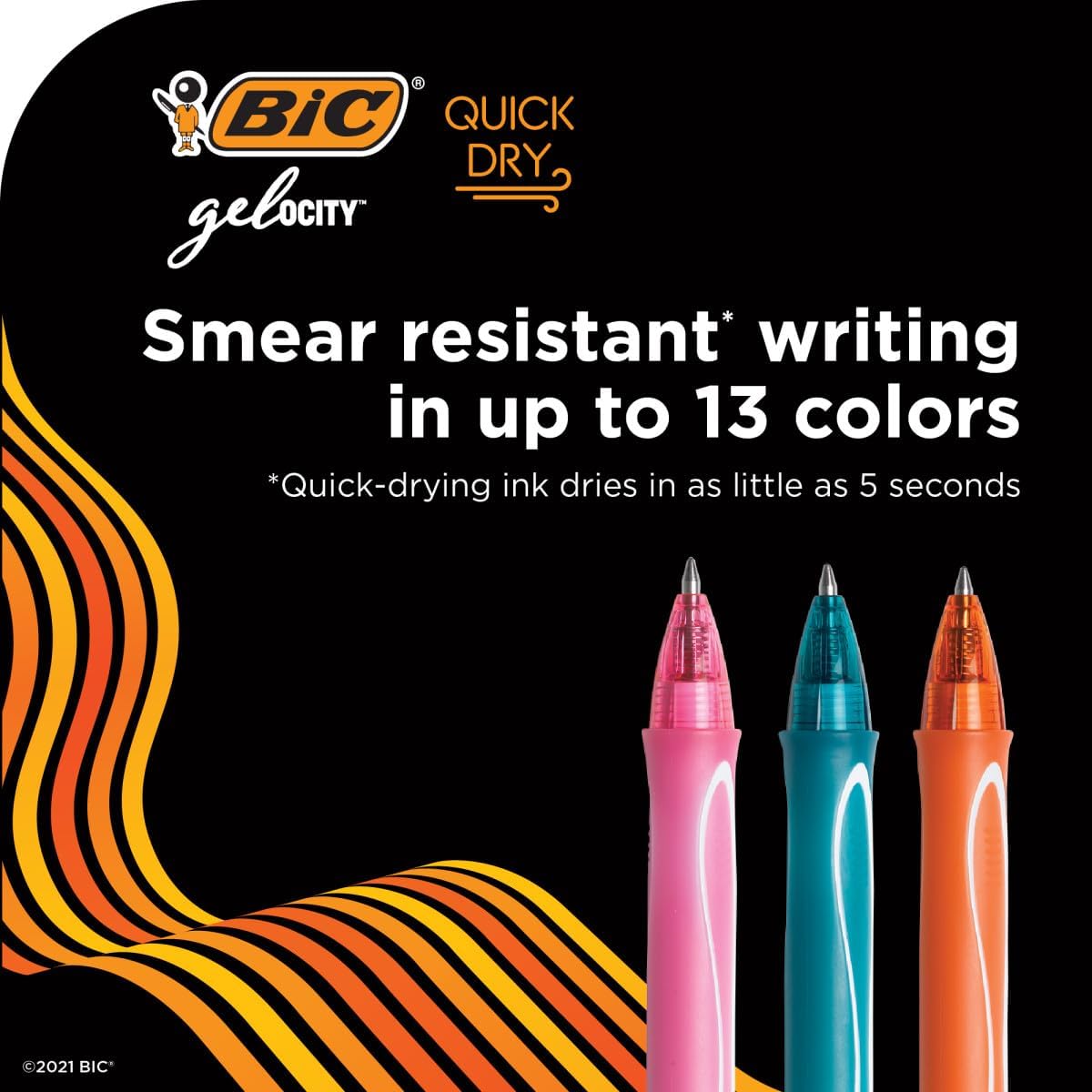 BIC Gelocity Quick Dry Gel Pens, Medium Point, 0.7 mm, 8-Count Pack | Full-Length Comfort Grip, Smudge-Resistant Quick Dry Ink, Ideal for School Supplies and Color-Coding Notes