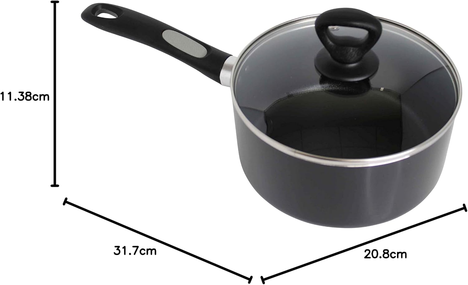 Mirro A79721 Get A Grip Aluminum Nonstick Sauce Pan with Glass Lid Cover Cookware, 1-Quart, Black -