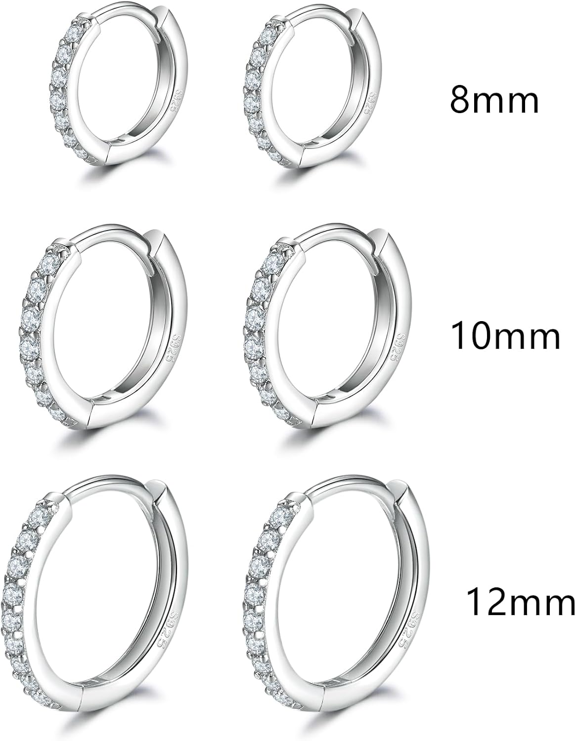 Dlihc 6 Pairs Sterling Silver Hoop and Stud Earrings Set for Women Men