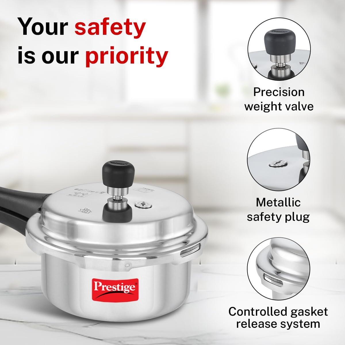 Prestige Popular Aluminum Pressure Cooker, 5 L, Silver