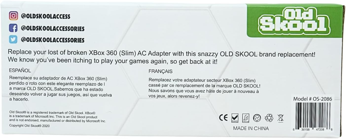 Old Skool AC Adapter Power Supply Cord for Xbox 360 Slim | For Xbox 360, Power Supply