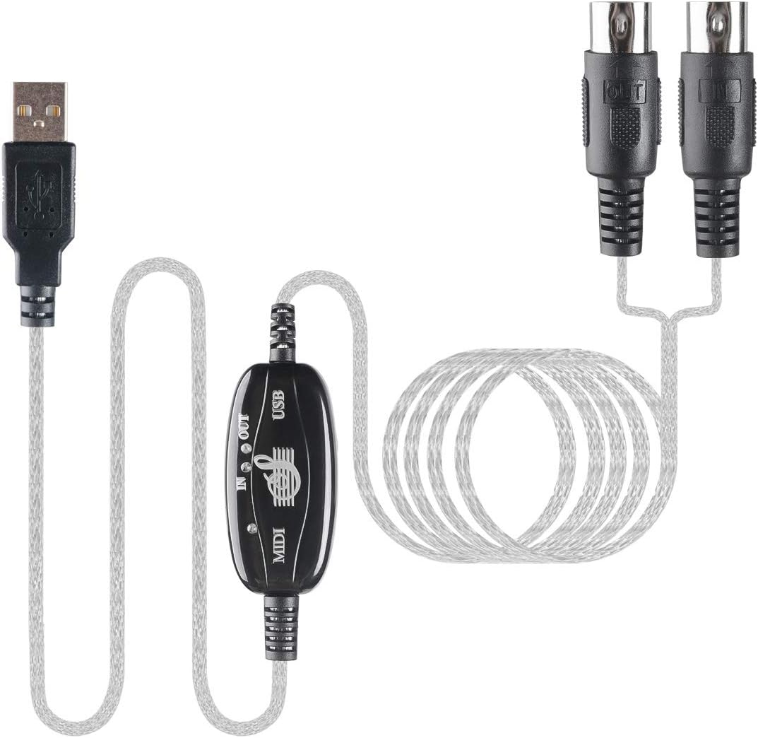 TENINYU USB to MIDI Cable Converter 2 in 1 PC to Synthesizer Music Studio Keyboard Interface Wire Plug Controller Adapter Cord 16 Channels Supports