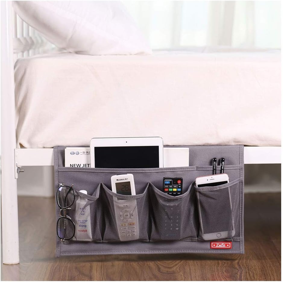 Zafit Bedside Storage Organizer, Table Cabinet Bedside Organizer Caddy for Remotes Phone Glasses (Classic 4 Pockets-Grey)