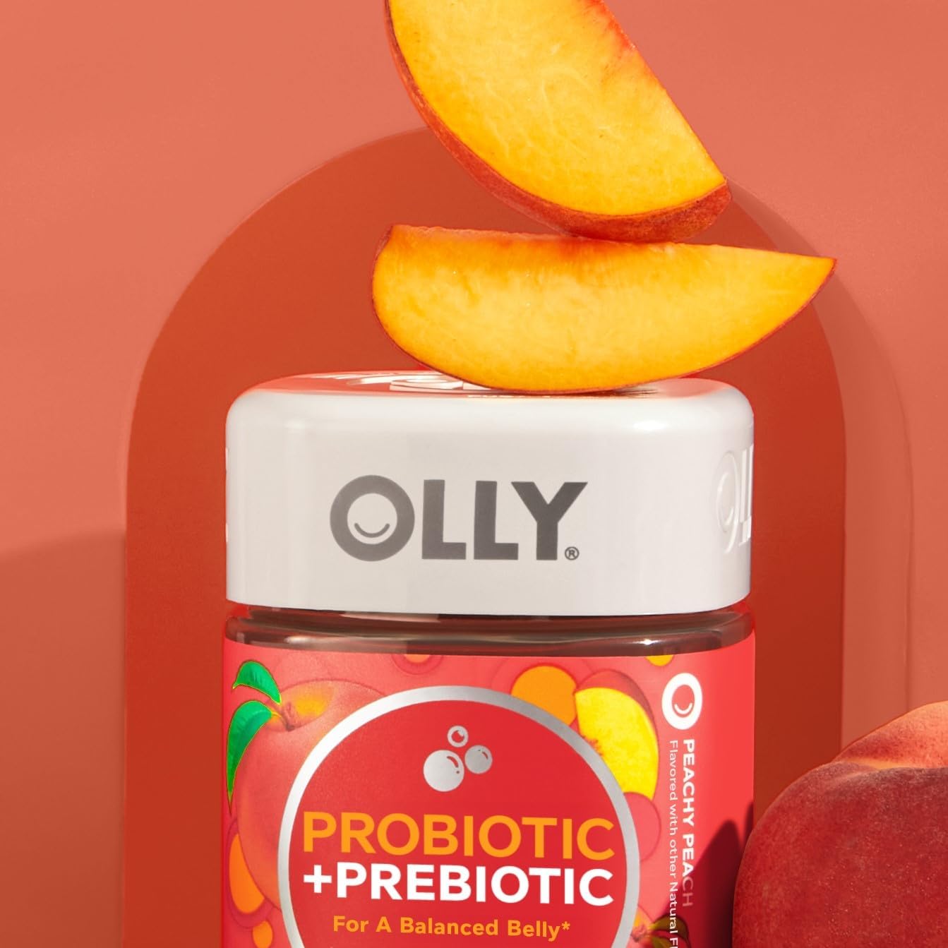 OLLY Probiotic + Prebiotic Gummy, 500 million CFUs, Peachy Peach - 30 Count