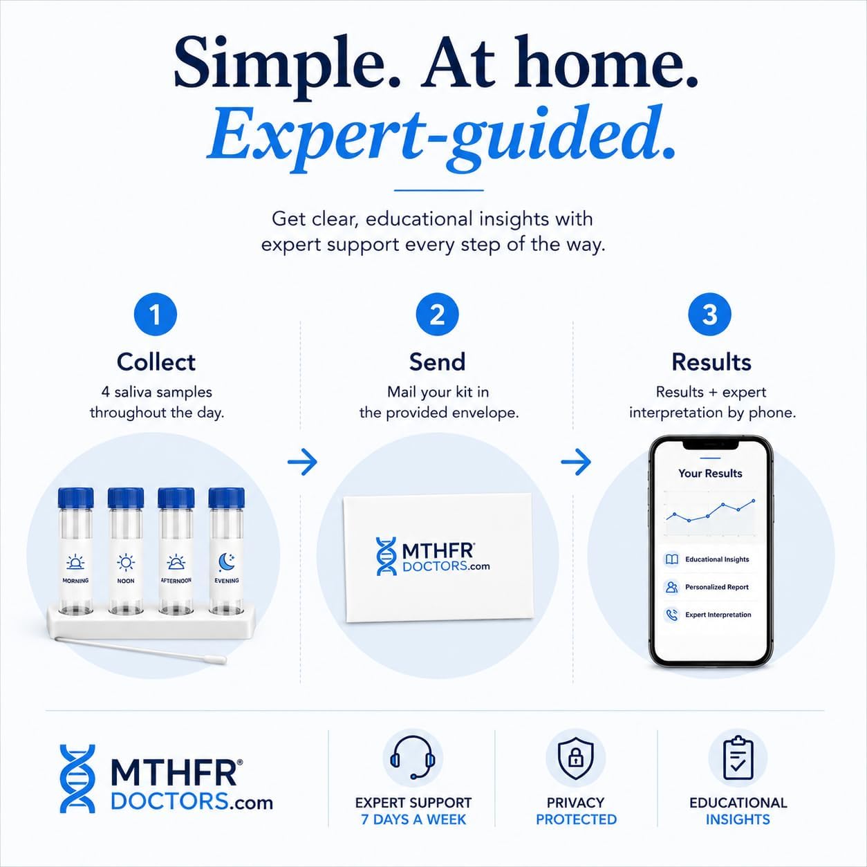 Cortisol Stress Test 4 X Day - Comes with Results Interpretation and Live Support by Phone 7 Days A Week - Fast Results - at Home Saliva Collection