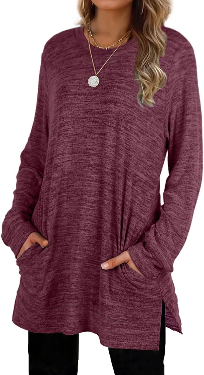 XIEERDUO Womens Casual Sweatshirts Long Sleeve Shirts Oversized With Pocket Tunic Tops S-3XL