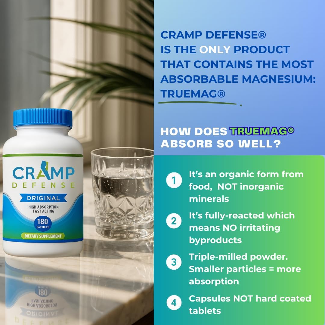 Cramp Defense® Leg Cramps Pills, Organic Magnesium Supplement for Muscles. | High-Absorbing, Non-Laxative, Relief for All Muscle Cramps