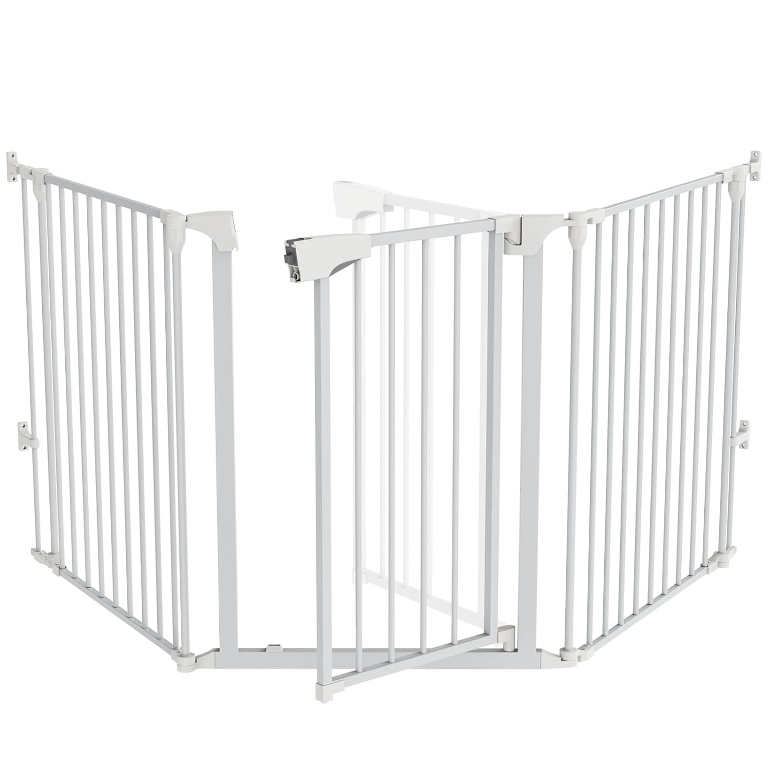 Bonnlo 134 Inches Wide Configurable Baby Gate, Fireplace Safety Fence/Guard, Adjustable 5-Panel Metal Play Yard for Toddler/Pet/Dog, Christmas Tree Fence, Includes 4 Pack of Wall Mounts, Black