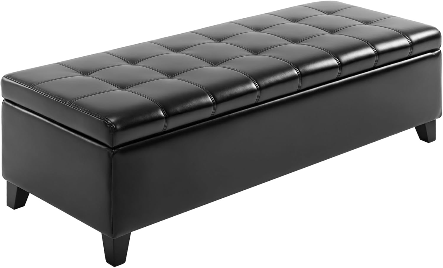 HOMCOM 51" Ottoman Storage Bench Faux Leather Storage Chest Black | Lift Top, Tufted Ottoman, Living Room, Entryway