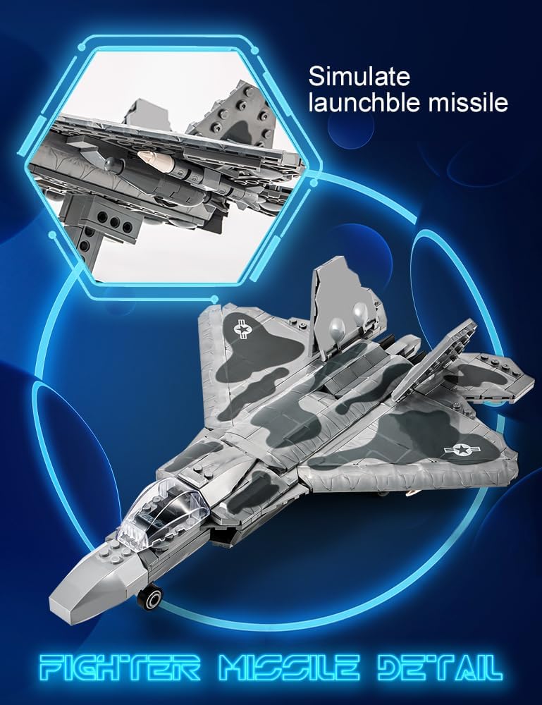 SEMKY Military Series F-22 Raptor Fighter Jet Air Force Building Block Set (626 Pieces) -Building and Military Toys Gifts for Kid and Adult