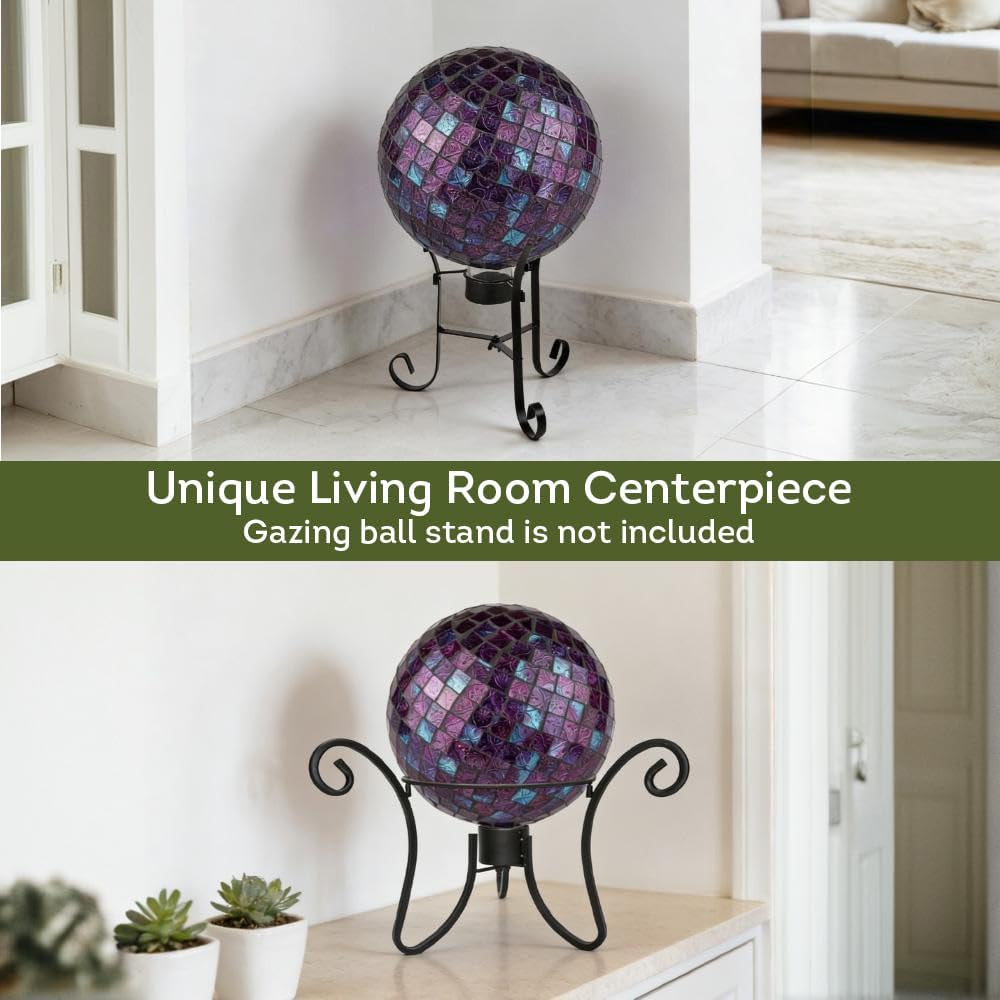 Lily's Home Colorful Mosaic Glass Gazing Ball, Designed with a Stunning Holographic Petal Mosaic Pattern to Bring Color and Reflection to Any Home and Garden, Red and Gold (10" Diameter)