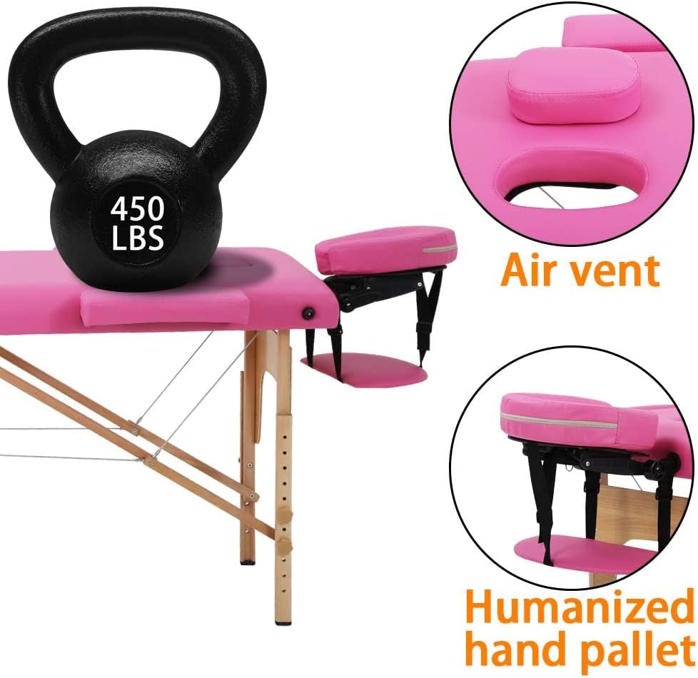 BestMassage | Portable Massage Table | 24" Wide, Black PU Leather | Lightweight, 2-Fold Massage Table with Height Adjustment, 450lbs Capacity, Carry Bag | For Massage, Facial, Tattoo, Home, Spa