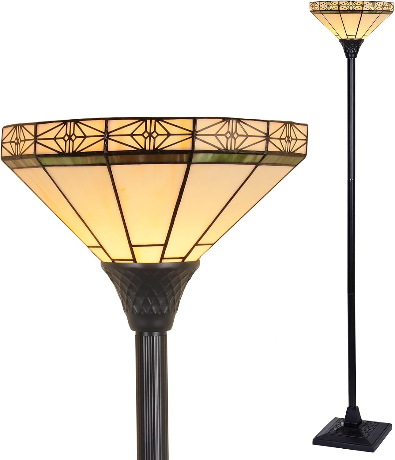 Capulina Tiffany Lamp Cream Stained Glass Torchiere Floor Lamp 70" Tall