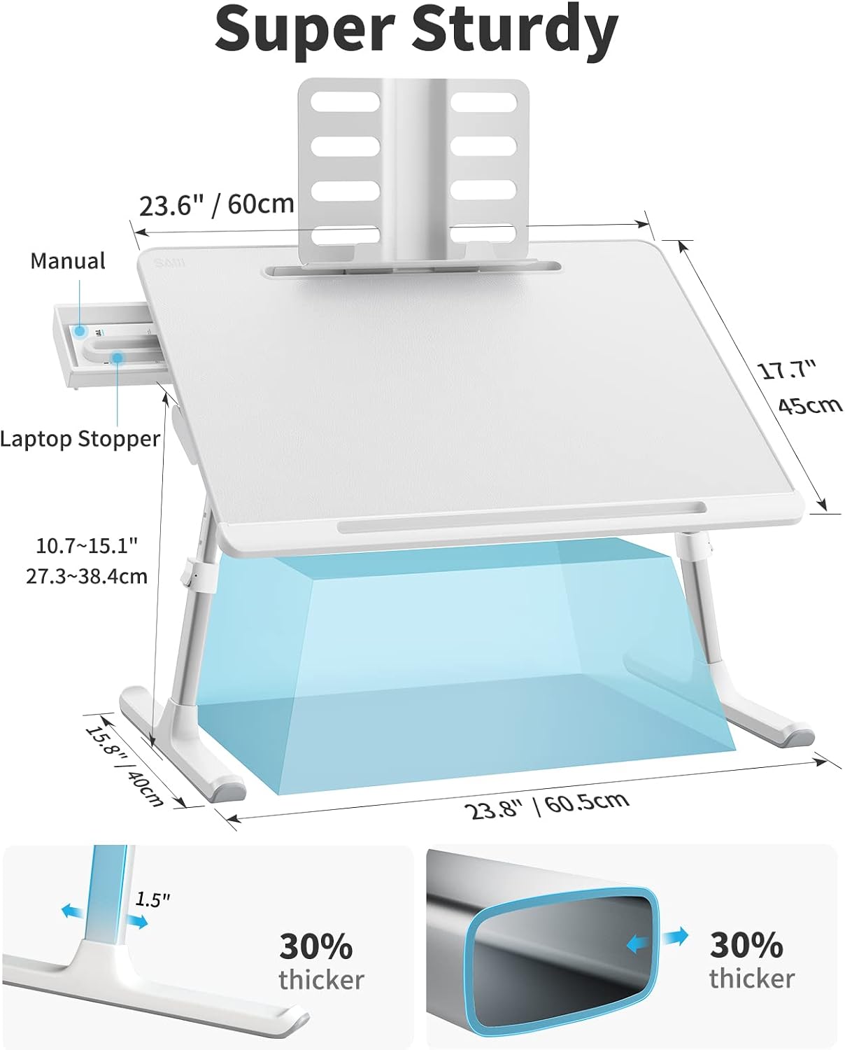 Laptop Lap Desk for Bed, SAIJI X-Large Adjustable Laptop Table