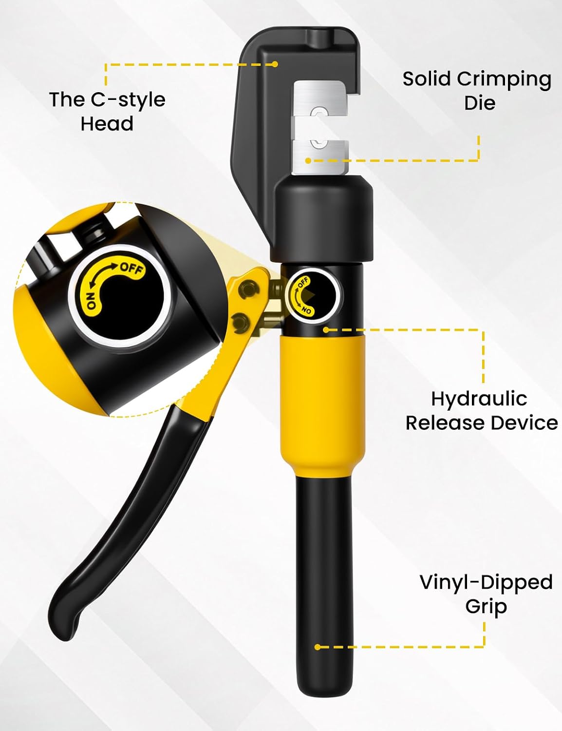 10 Tons Hydraulic Crimping Tool, 12 to 2/0 AWG battery cable crimper | 9 Pairs of Dies hydraulic crimper, for Battery Cable Lugs, Cable Railing, Marine, RV and Solar Wiring