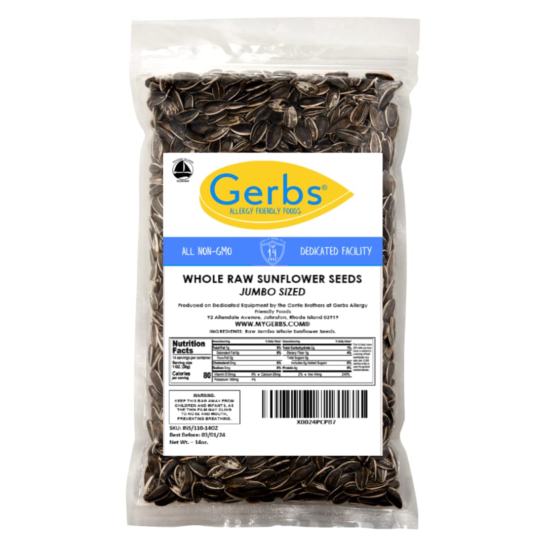 Lightly Sea Salted Sunflower Seed in Shell by Gerbs - 2 LBS - Top 11 Food Allergen Free & Non GMO - Premium Dry Roasted Seeds – COG USA | Small Batch, No Artificial Additives, Resealable Bag | Crack-and-Eat Crunchy Snack | Top 14 Allergen-Free