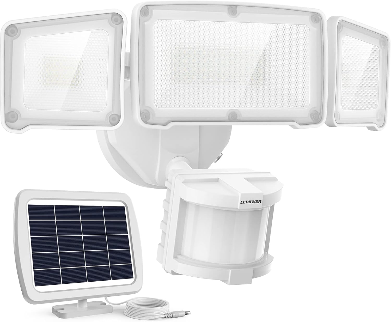LEPOWER Solar LED Security Lights, PIR Motion Sensor Outdoor, 1600LM, Yard | 5500K Daylight, 72FT180° Motion Sensor Flood Light, 3 Adjustable Head, Easy Install, IP65 Waterproof for Porch, Patio, Garage