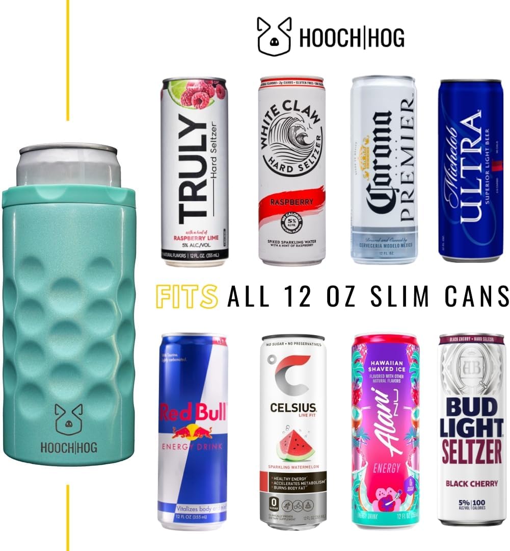Hooch|Hog Slim Can Cooler Stainless Steel for 12 oz. Skinny Cans | 3x Insulated Beer Can Holder for Michelob Ultra, White Claw