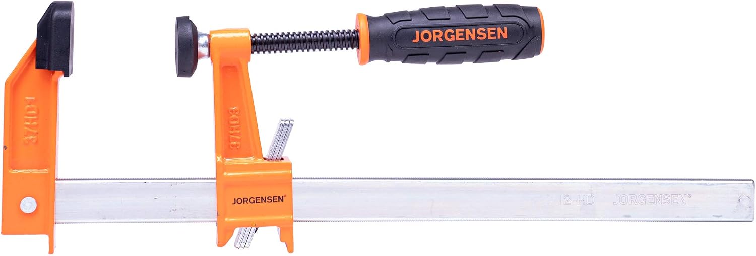 Pony Jorgensen 3712-HD 12-Inch Heavy-Duty Steel Bar Clamp, Orange | 3-Inch Reach Orange Clamp, Non-Marring Pads, Multiple-Disc Clutch
