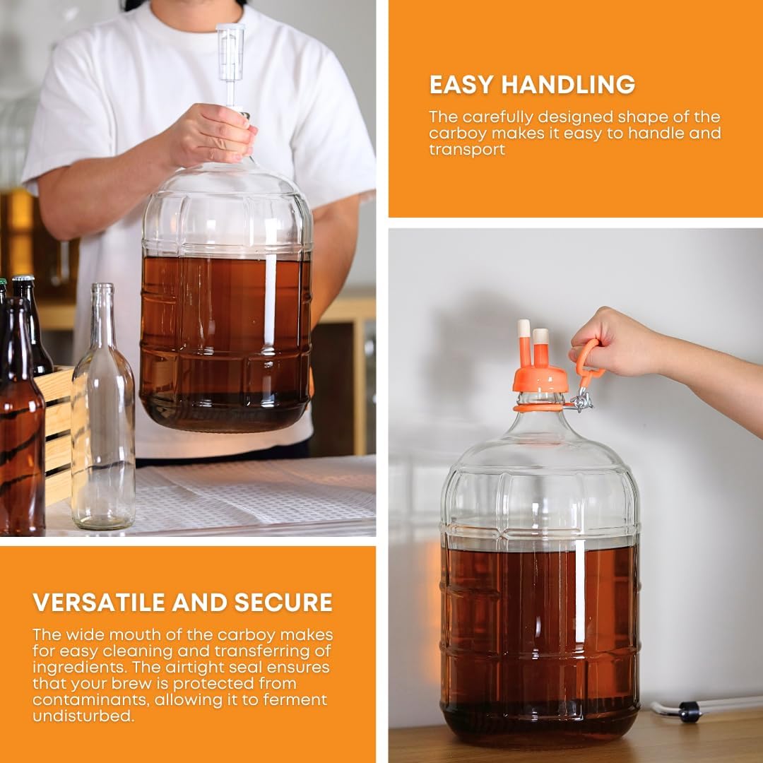 3 Gallon Clear Glass Italian Carboy - 30 mm Cork Neck Finish (CORK NOT INCLUDED)