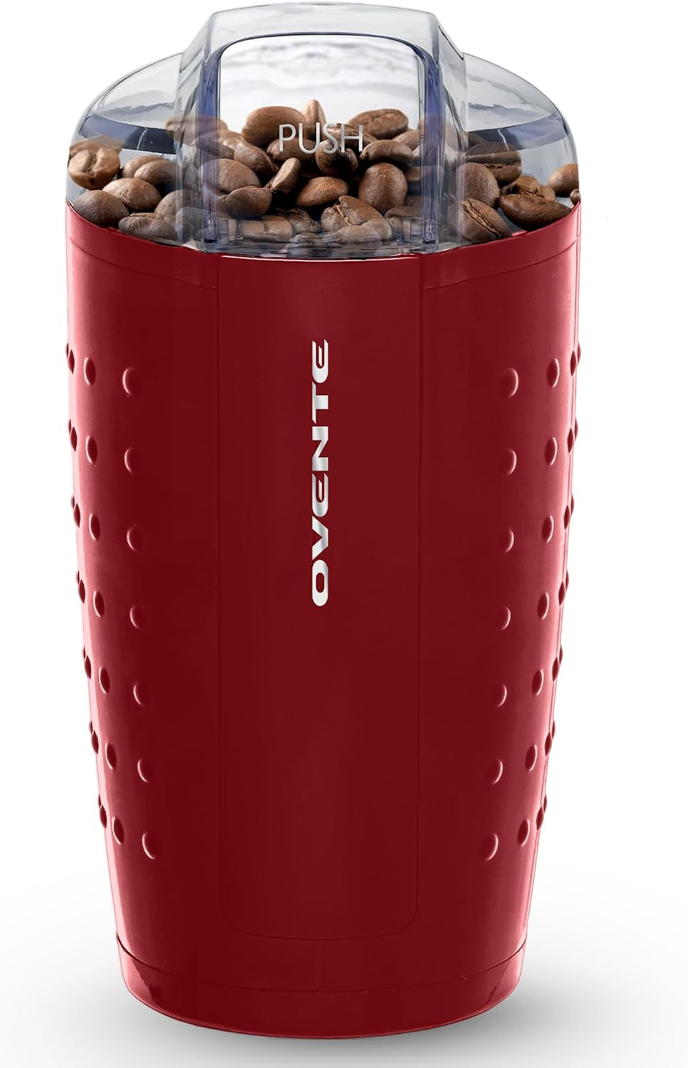 OVENTE Electric Coffee Grinder with One Touch Push-Button, White CG225W | 2.5oz Capacity, 150W Motor, Stainless Steel Blades for Uniform Grinding of Beans, Spices, Herb, Nuts & More, Safety Lock Lid