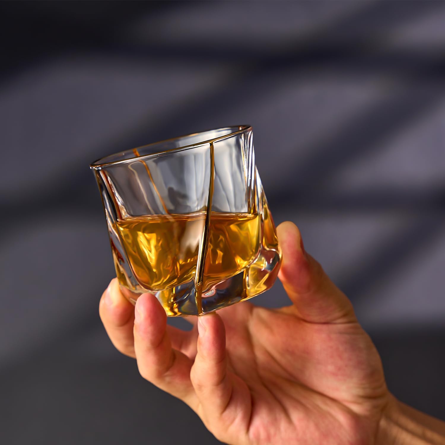 GLASKEY 12 oz Storm Japanese Whiskey Glasses Set of 4, Unique Cognac Glasses, Heavy Thick Bottom Bar Glass for Scotch Bourbon Rum Gin Water Cocktail,Gifts Men Gifts Ideas