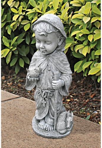 Design Toscano Francis of Assisi Blessing Religious Garden Decor Statue with Bird Bath Feeder, 19 inches Tall, Cast Stone Resin, Gray Stone Finish