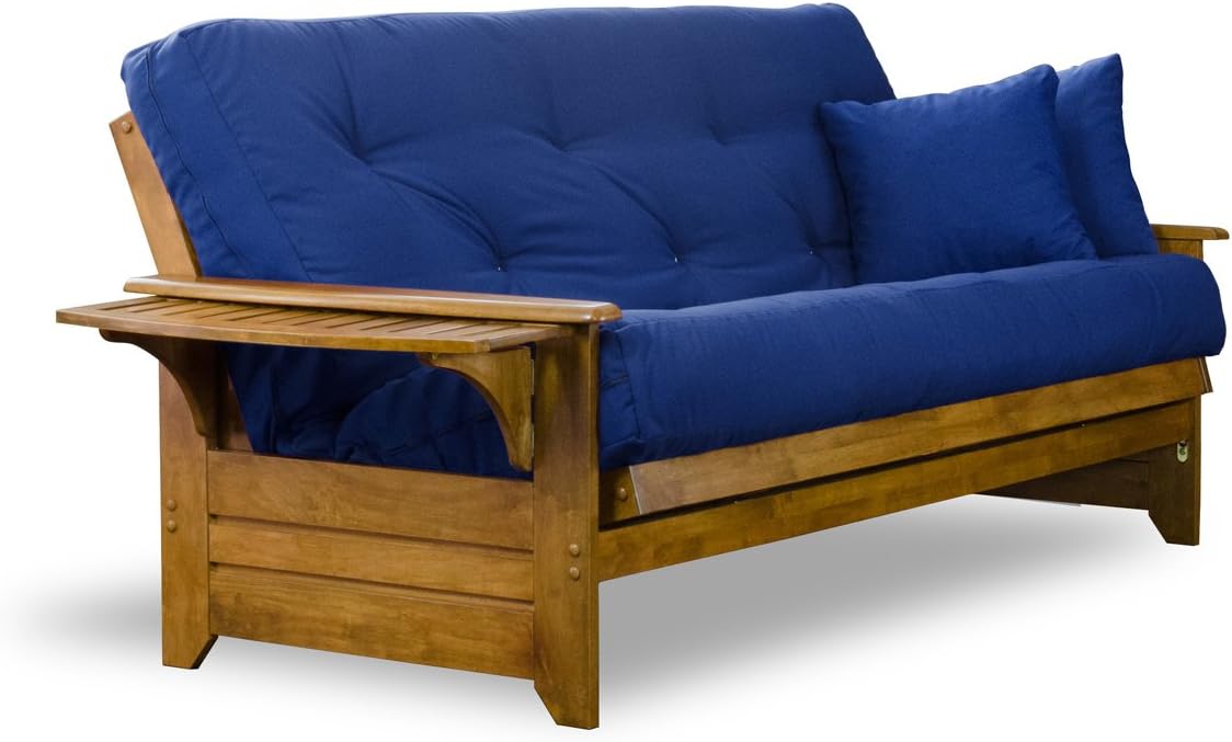 Brentwood Tray Arm Futon Sofabed Set - Queen Frame, 8" Microfiber Fudge Mattress, Heritage Finish