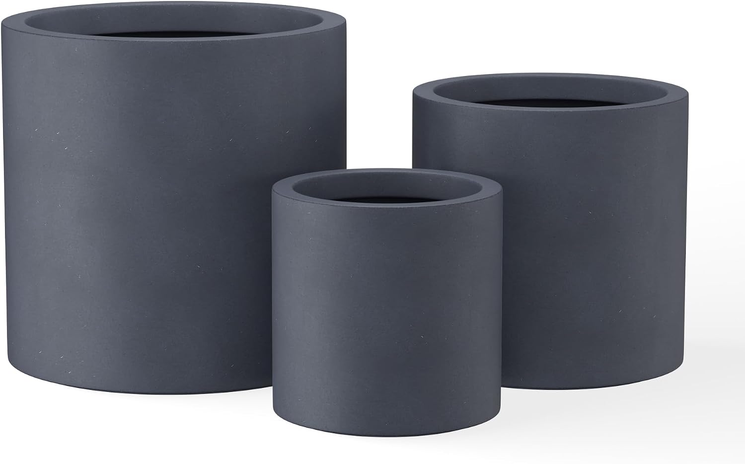 Kante Large Round Cylinder Charcoal Concrete Planter 15.8" Tall, Outdoor