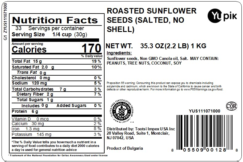 Yupik Roasted Salted Sunflower Seeds, No Shell, 2 lb (35.2 oz), Gluten-Free, Vegan, Kosher, Shelled Seeds, Source of Fiber & Iron, Plant-Based Protein, Savory Snack, Ideal Topping