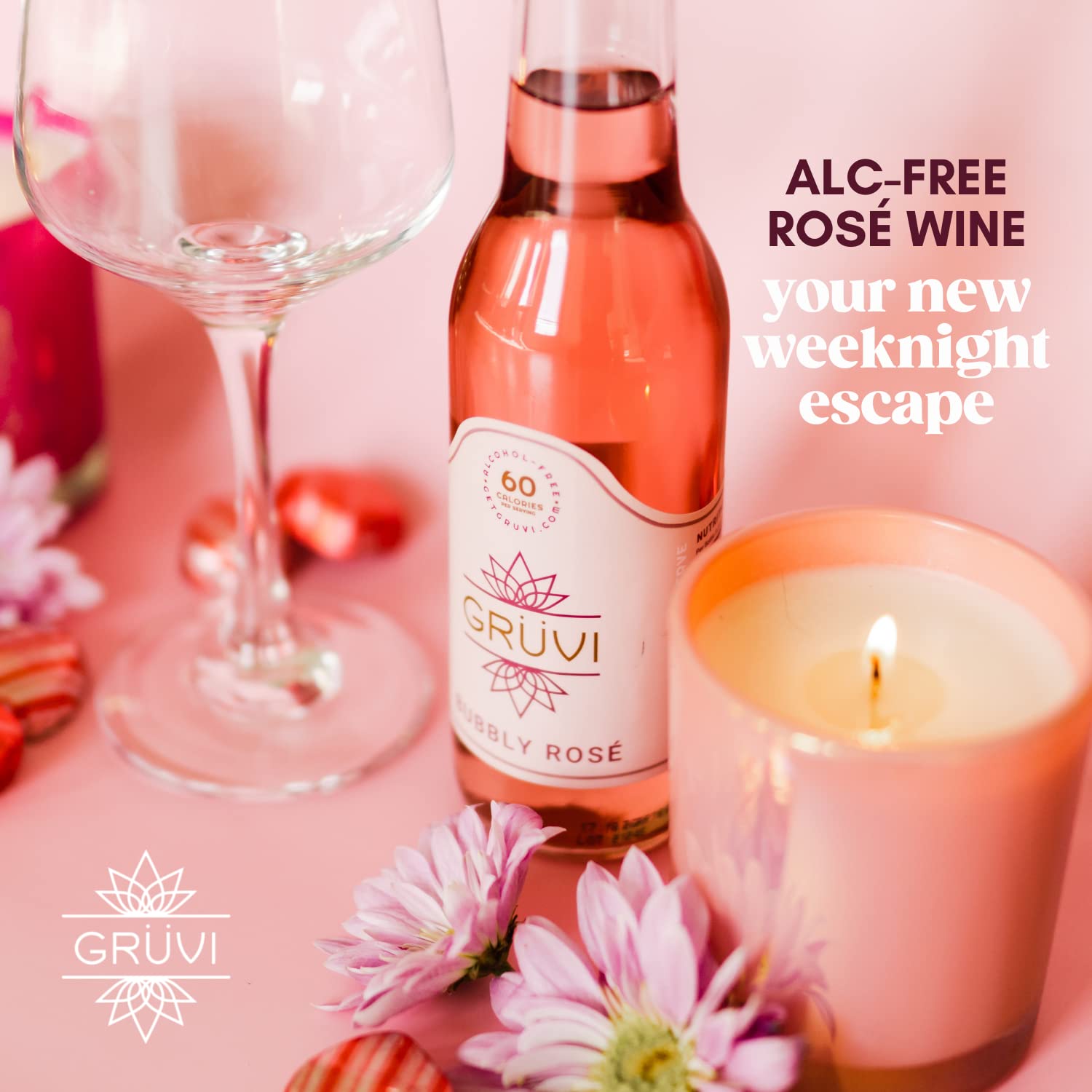 Gruvi Non-Alcoholic Dry Secco, 50 Calories, 8-Pack, 0% ABV, Non Alcoholic Sparkling Wine, Zero Alcohol Wine, NA Wine