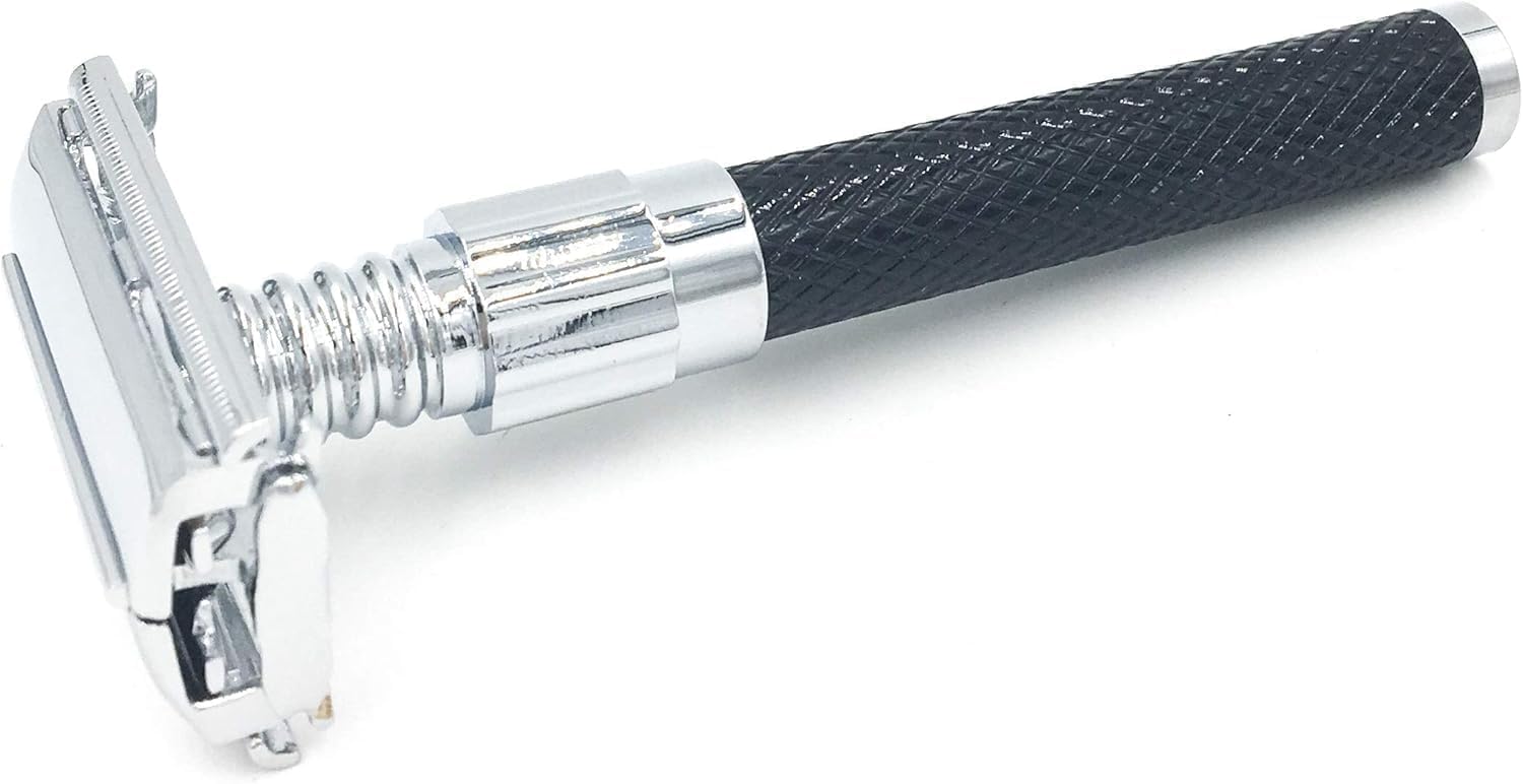 Parker 92R Graphite Gray Butterfly Double Edge Safety Razor, Long Handle | Twist-To-Open Loading And Substantial Weight Provide Secure Control