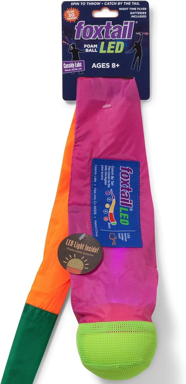 LED - Outdoor Throw and Catch Light Up Game - Foam Ball & Tail Glow at Night - Play in The Dark - Fun Gift Idea for Kids & Adults, Boys & Girls