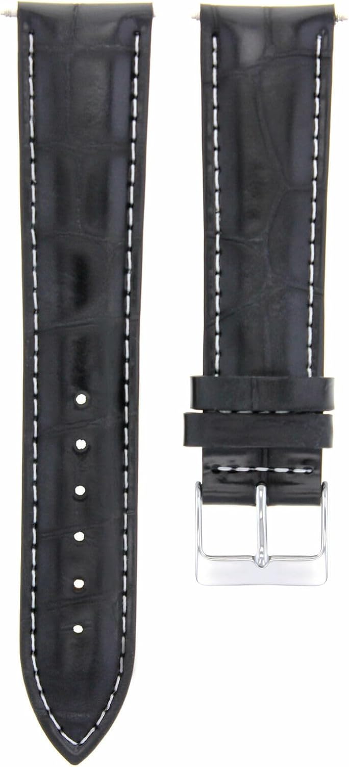 Ewatchparts 22mm Italia Leather Watch Strap Compatible With 43mm Invicta Signature II 7282 7345 Black With White Stitching