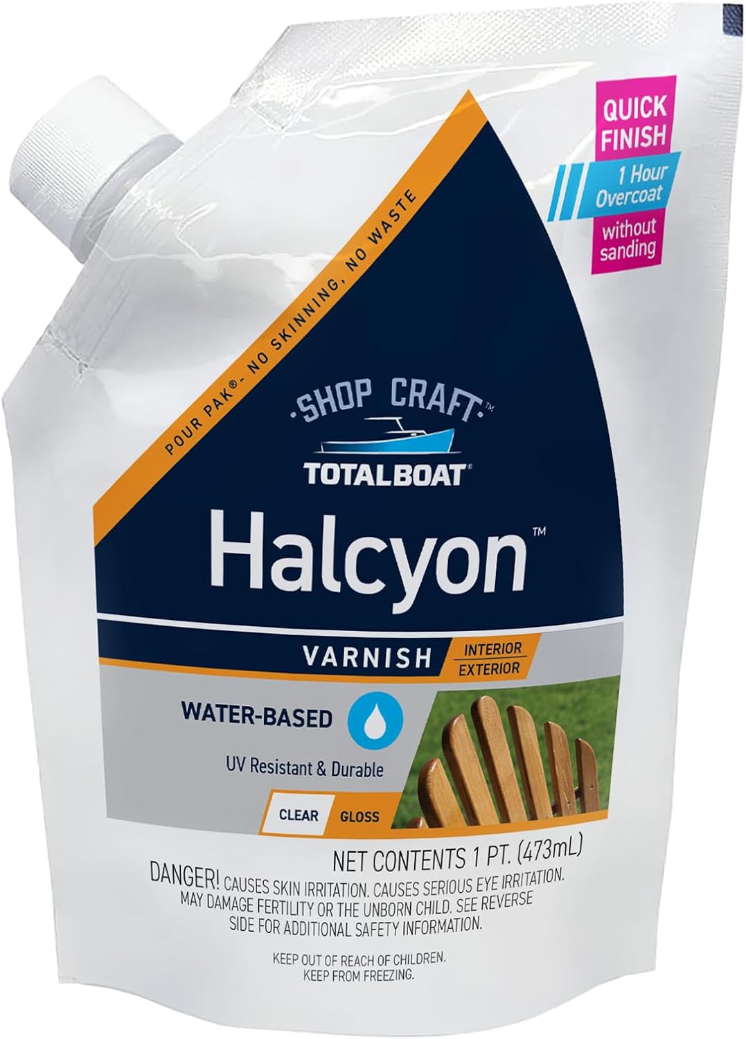 TotalBoat Halcyon Water-Based Marine Varnish for Wood - Clear Satin Quart