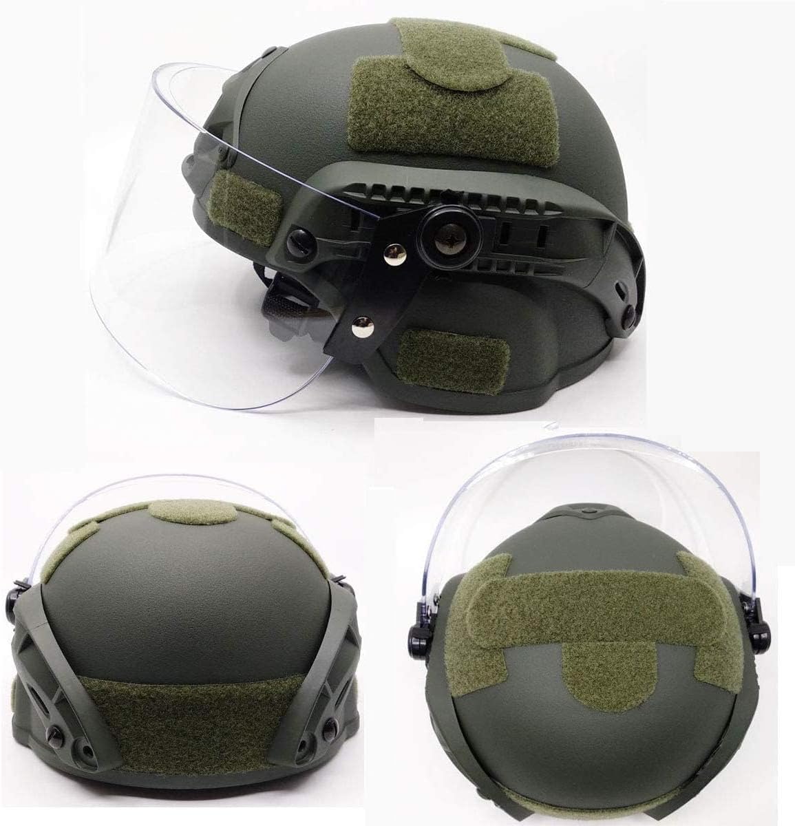 Tactical MICH 2000 Fast Helmet with Clear Riot Visor Face Shield Sliding Goggles for Airsoft Paintball CS War Games Outdoor Sports.